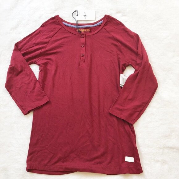 7 For All Mankind Ruby Red Long Sleeve Shirt, 1/4 Button - Picture 1 of 5
